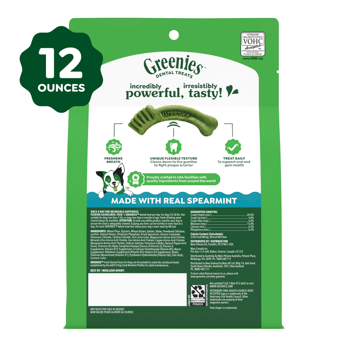 Natural Dental Dog Treats Fresh Mint Flavor 12 Count S9949