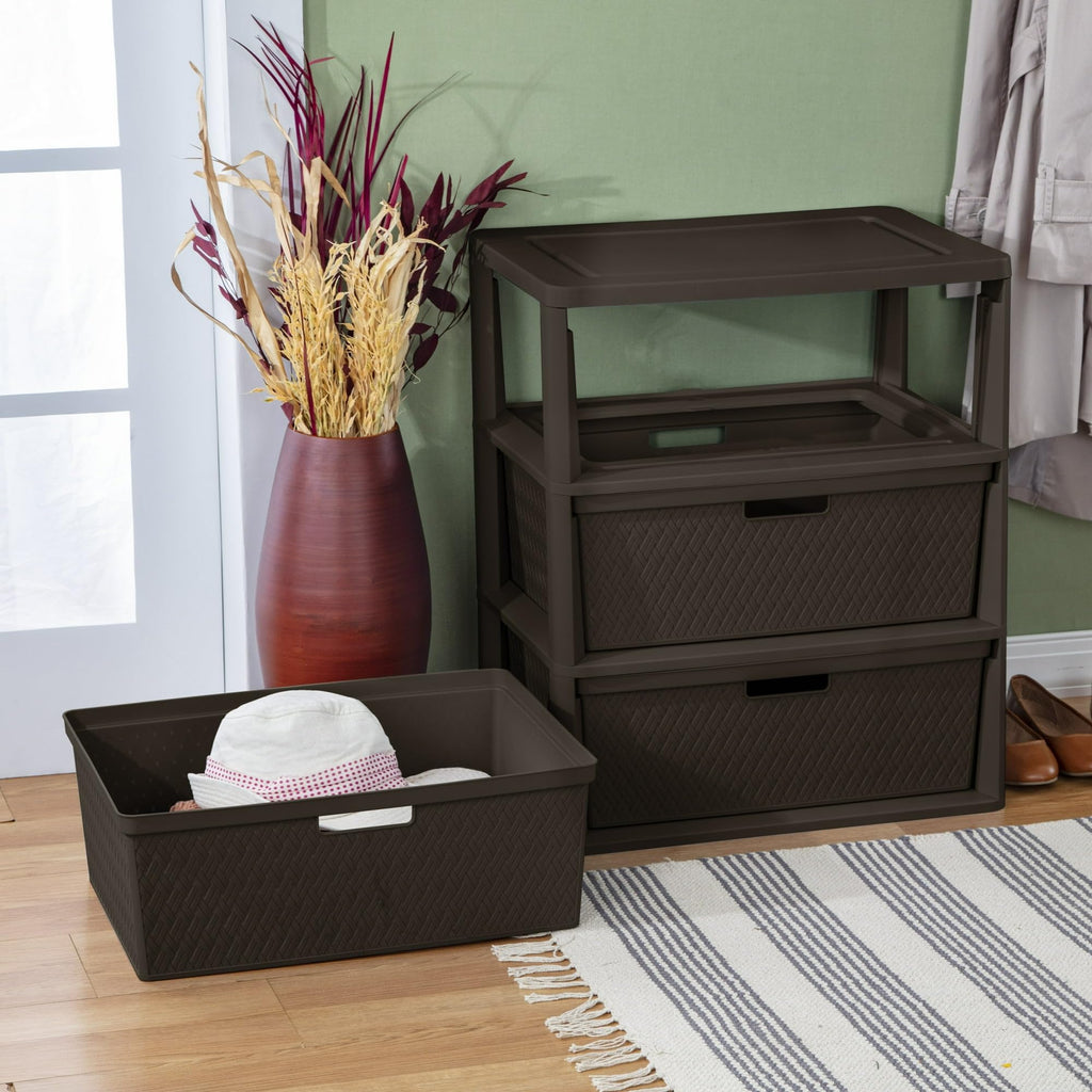Plastic Drawer Storage Unit with Removable Decorative Panels Brown U1820