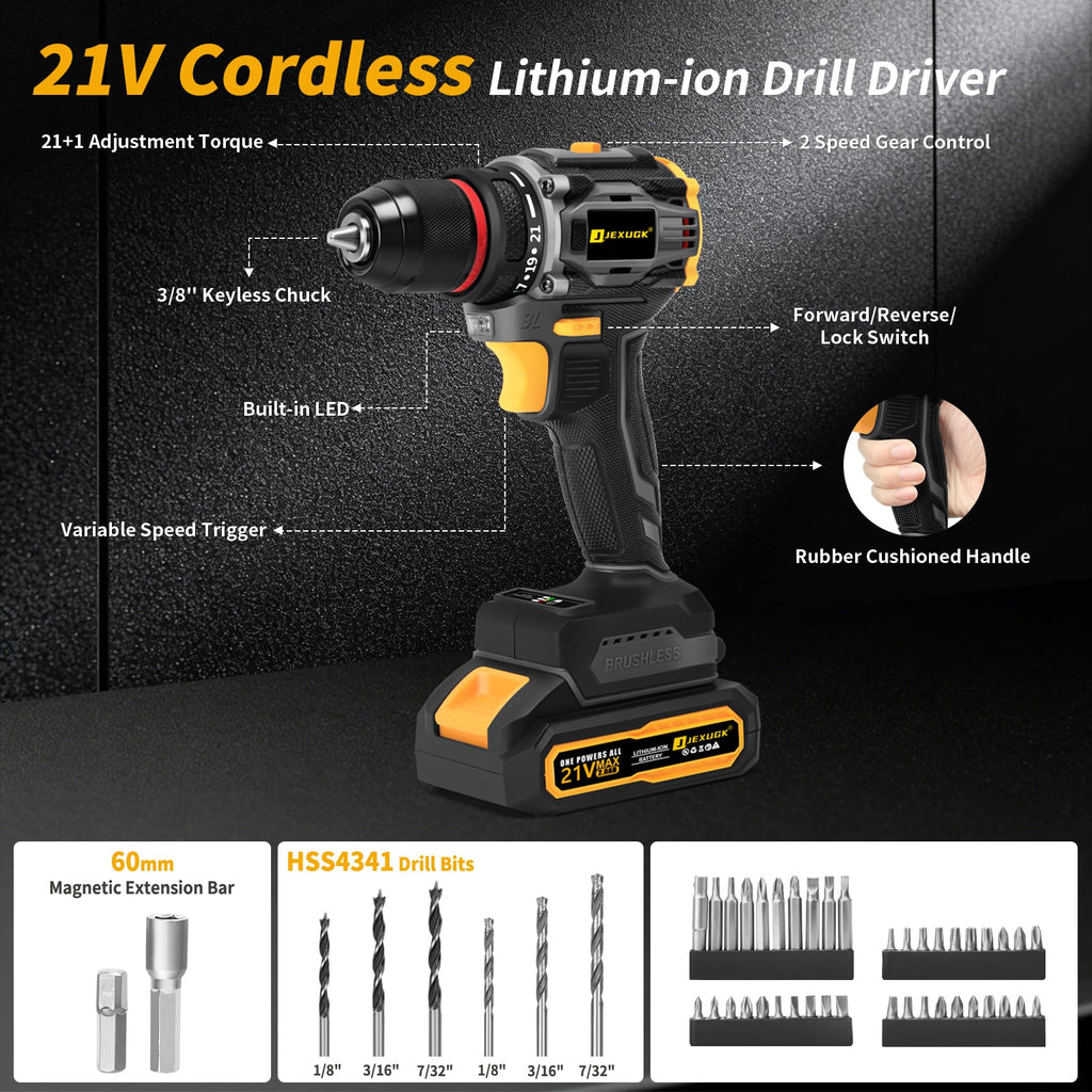 Cordless Drill Set 21V Brushless with 2 x 2.0Ah Battery U70468