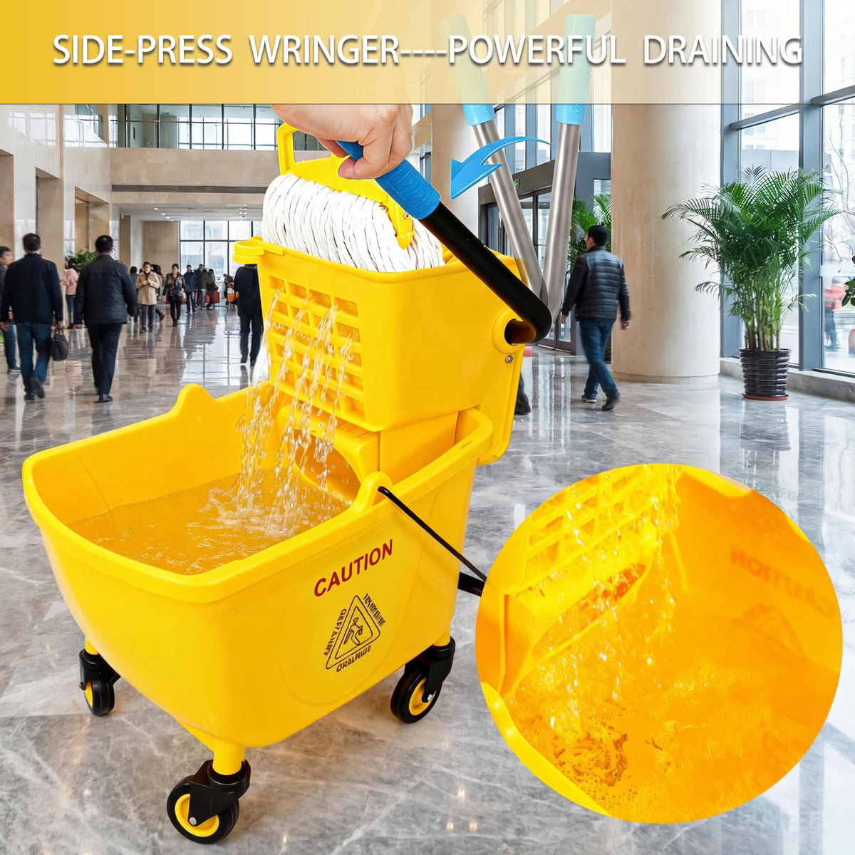 33 Qt Mop Bucket with Side-Press Wringer and Cotton Mop J8747