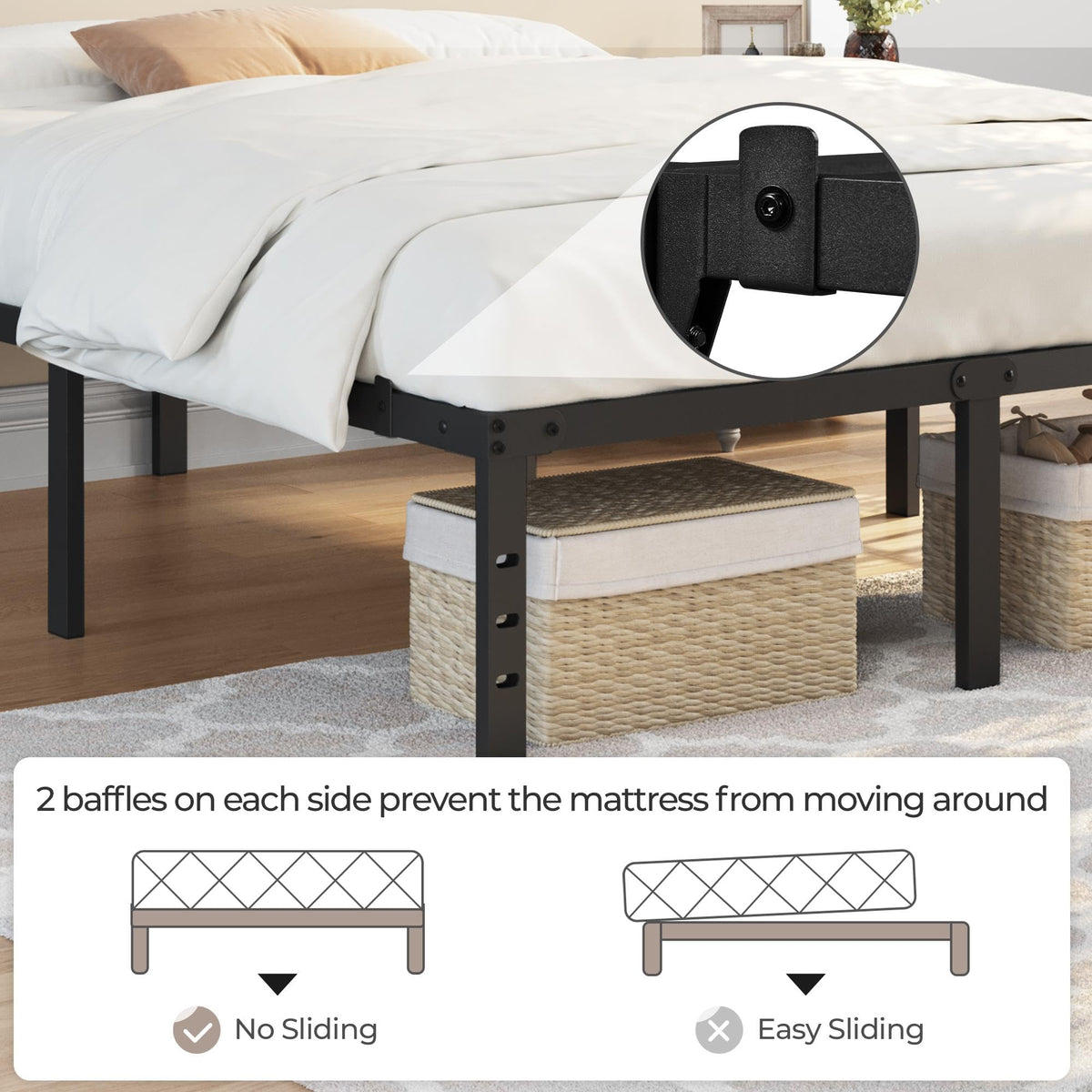 14 Inch Queen Size Black Metal Platform Bed Frame K682788