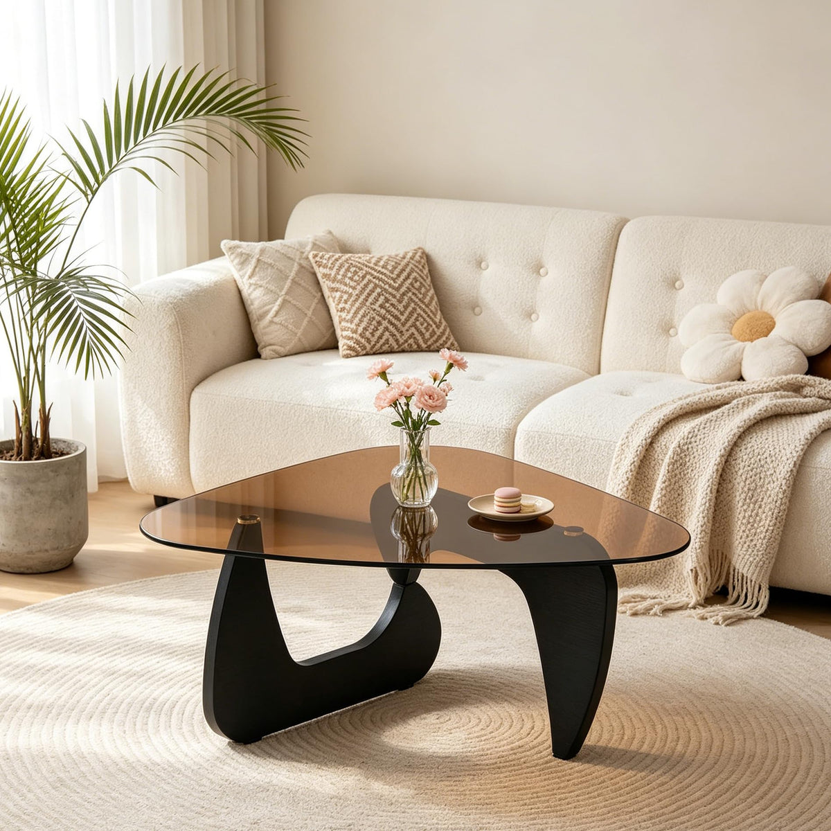 Brown Glass Coffee Table with Wood Base W4809