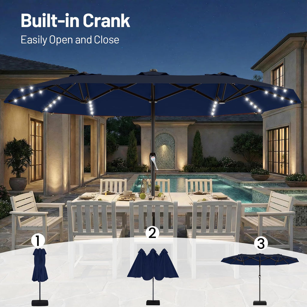 15FT Double Sided Solar Lights Patio Umbrella B925