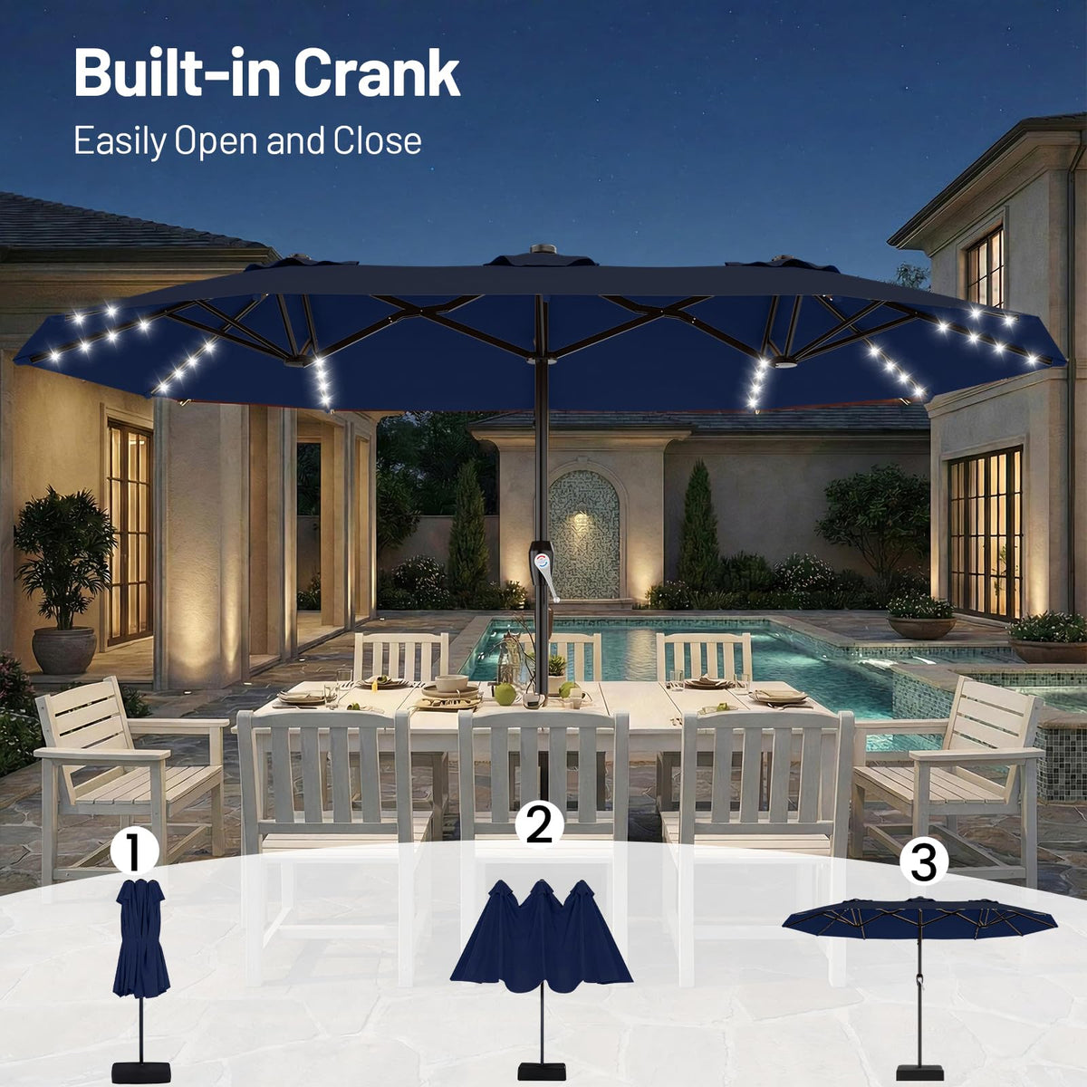15FT Double Sided Solar Lights Patio Umbrella B925