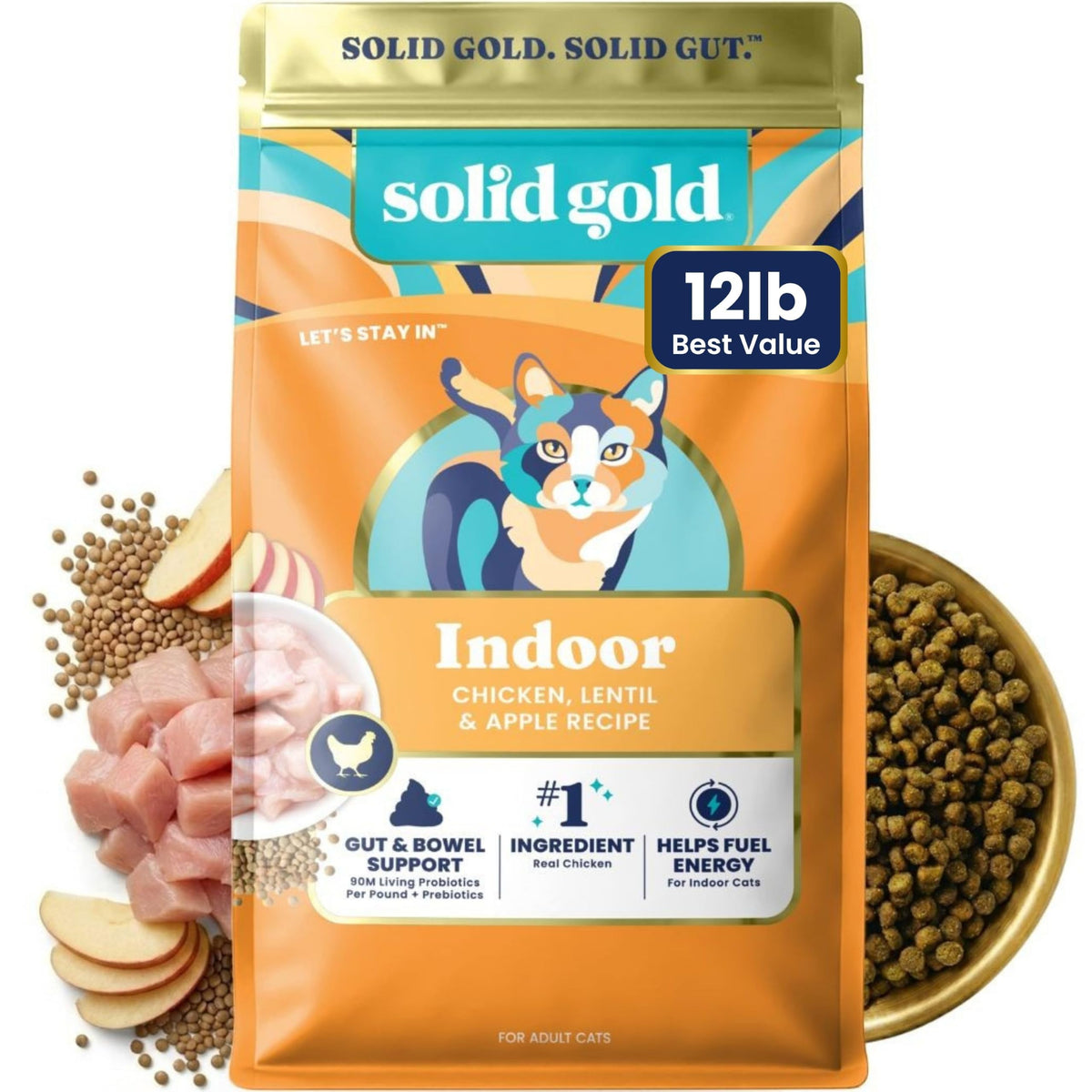 Solid Gold Indoor Chicken Dry Cat Food High Fiber, Adult & Senior Cats 12LB Y68467