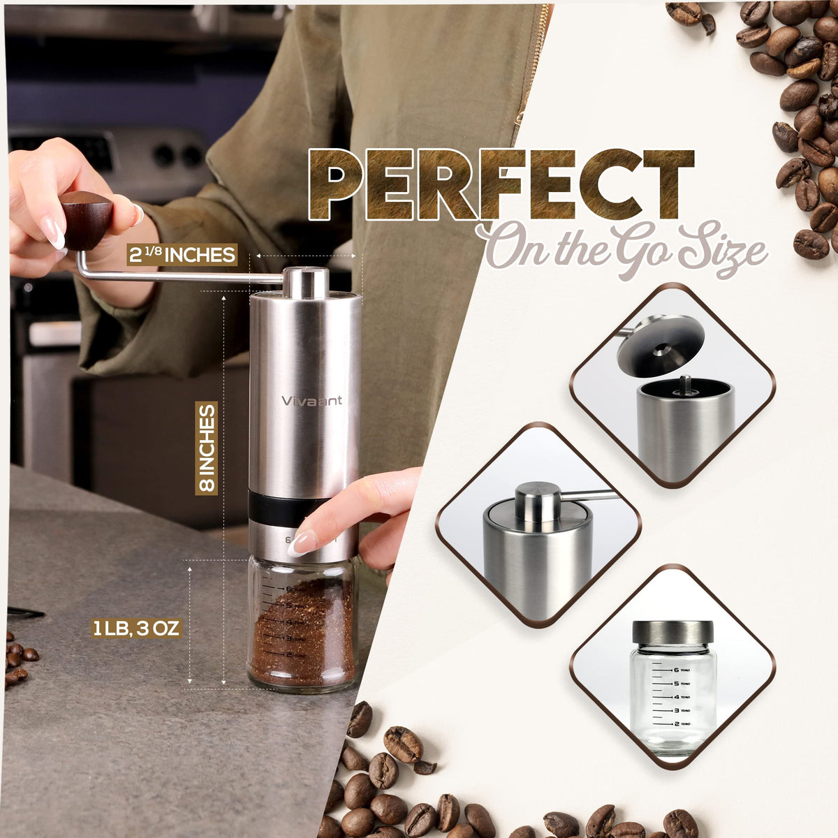 Manual Coffee Grinder Stainless Steel Conical Burr Mill P92314