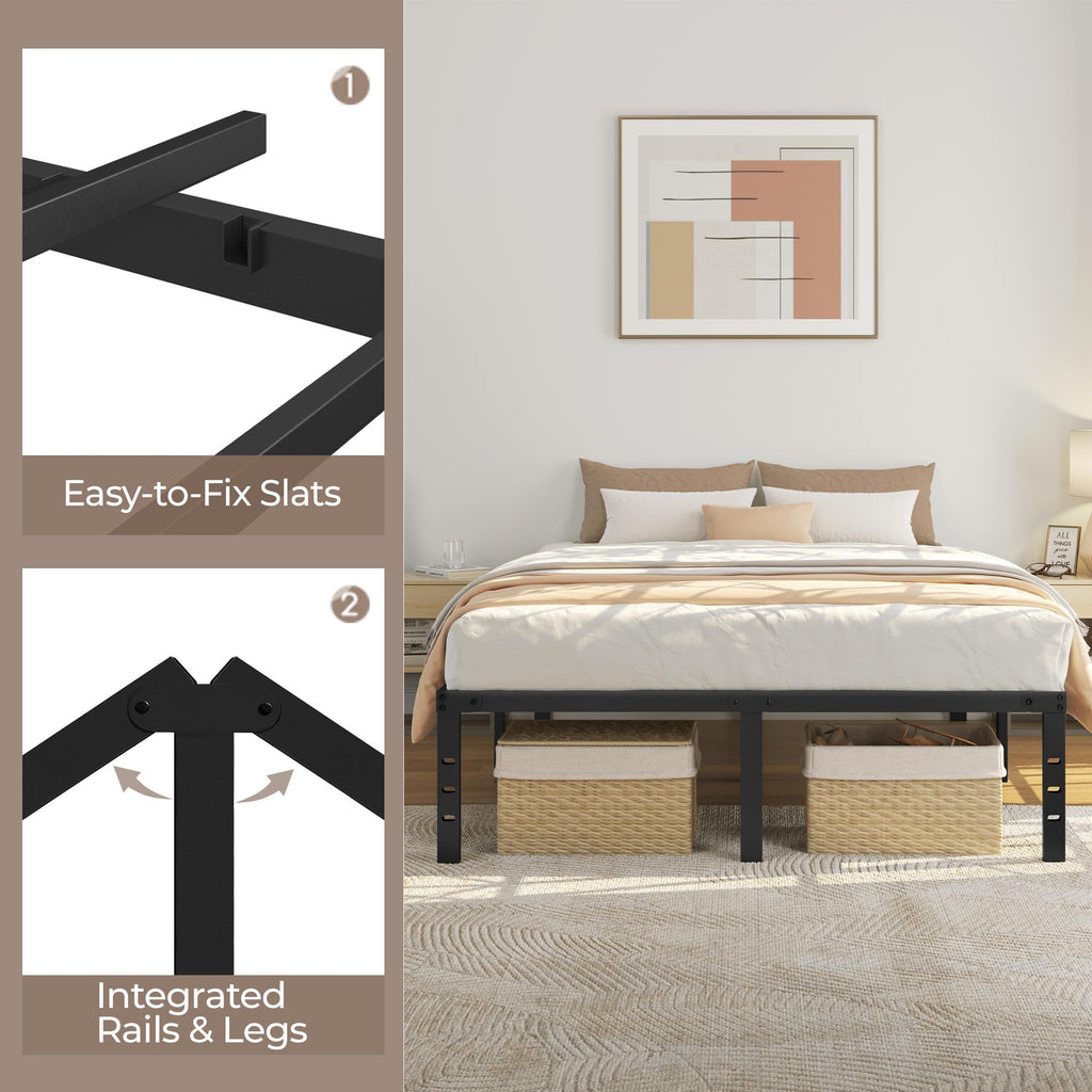 14 Inch Queen Size Black Metal Platform Bed Frame K682788