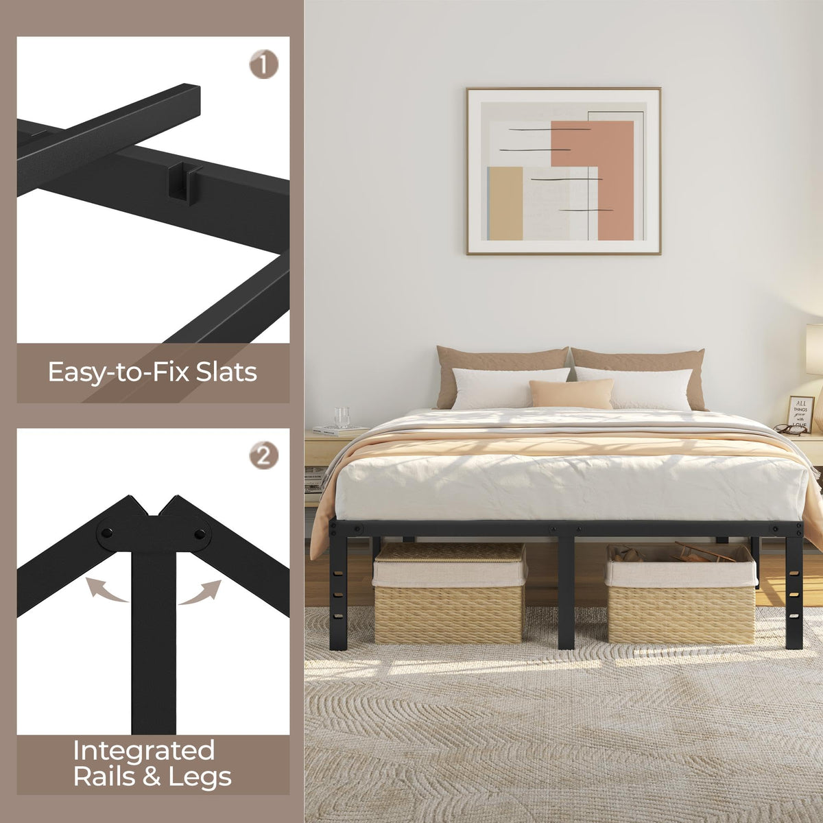 14 Inch Queen Size Black Metal Platform Bed Frame K682788