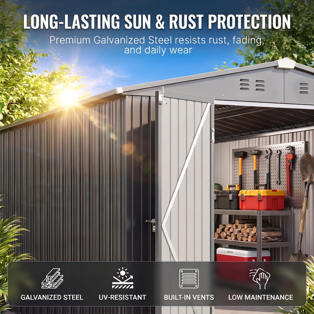 10x10 FT Metal Heavy-Duty Outdoor Storage Shed E505