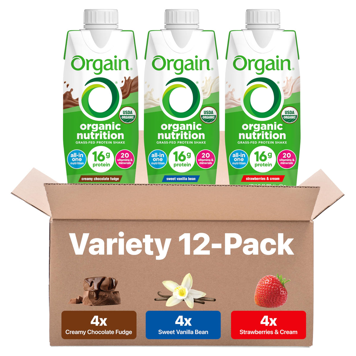 Organic Protein Shake, 16g Grass Fed Whey, 11 Fl Oz (12 Pack) G55801