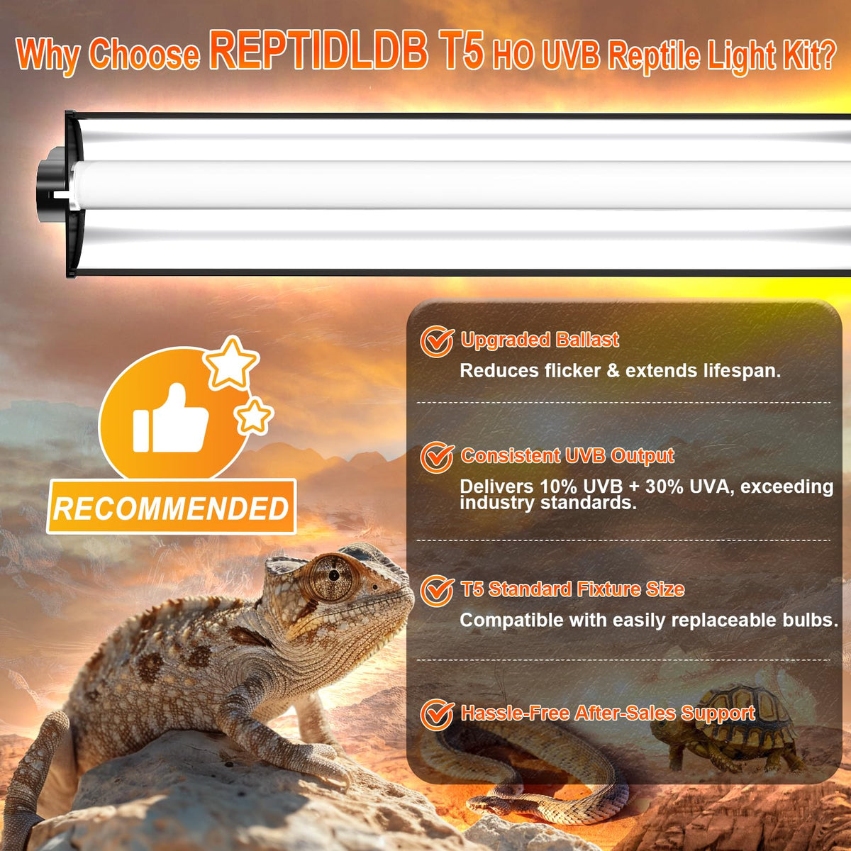 24W T5 UVB Reptile Light Fixture 22" with 2 Pack 24W UVB Bulbs S691