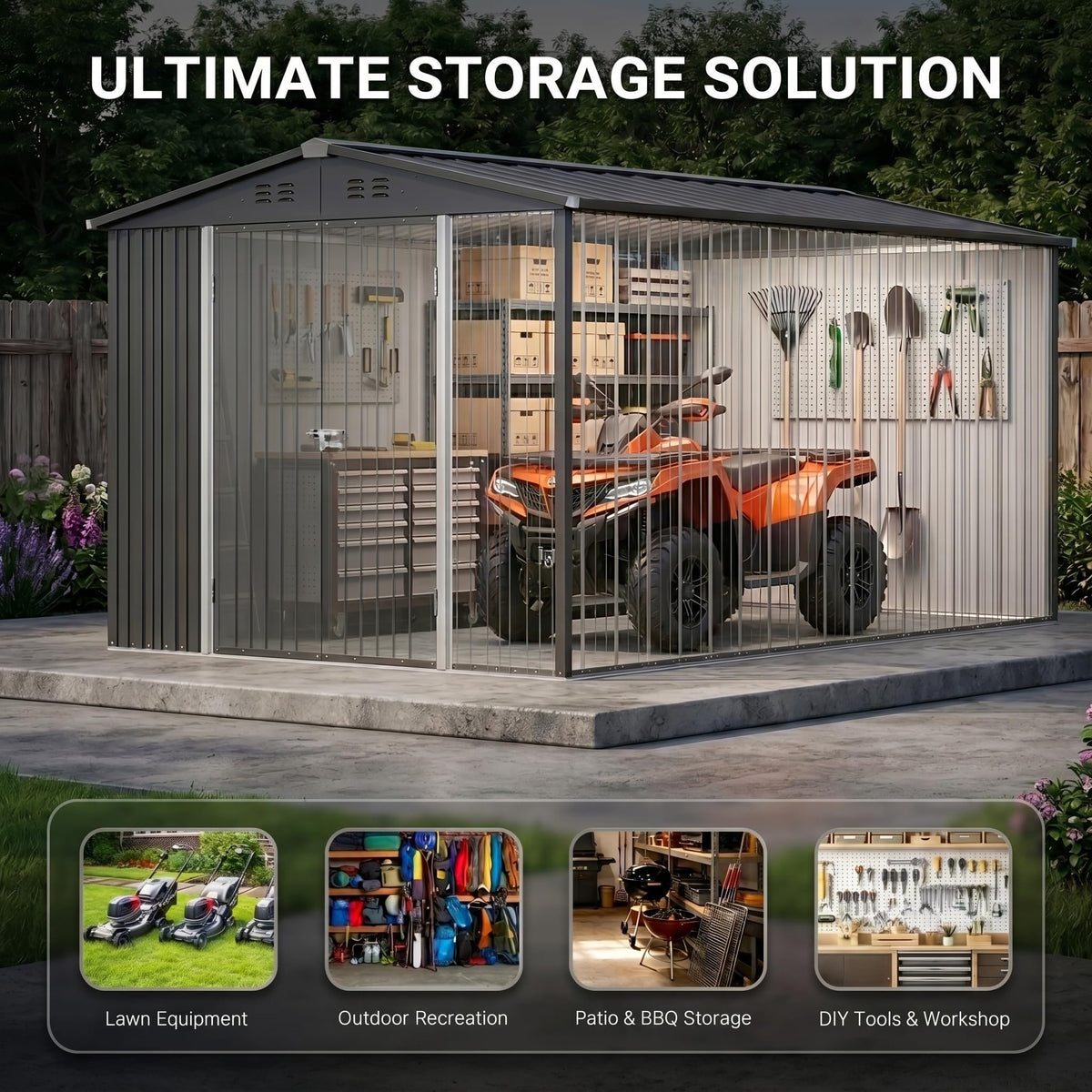10x10 FT Metal Heavy-Duty Outdoor Storage Shed E505