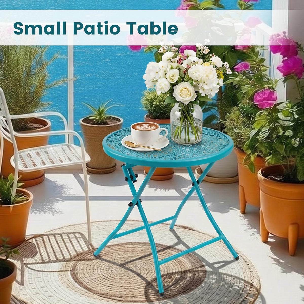 Folding Outdoor Side Table with Cutouts K8588