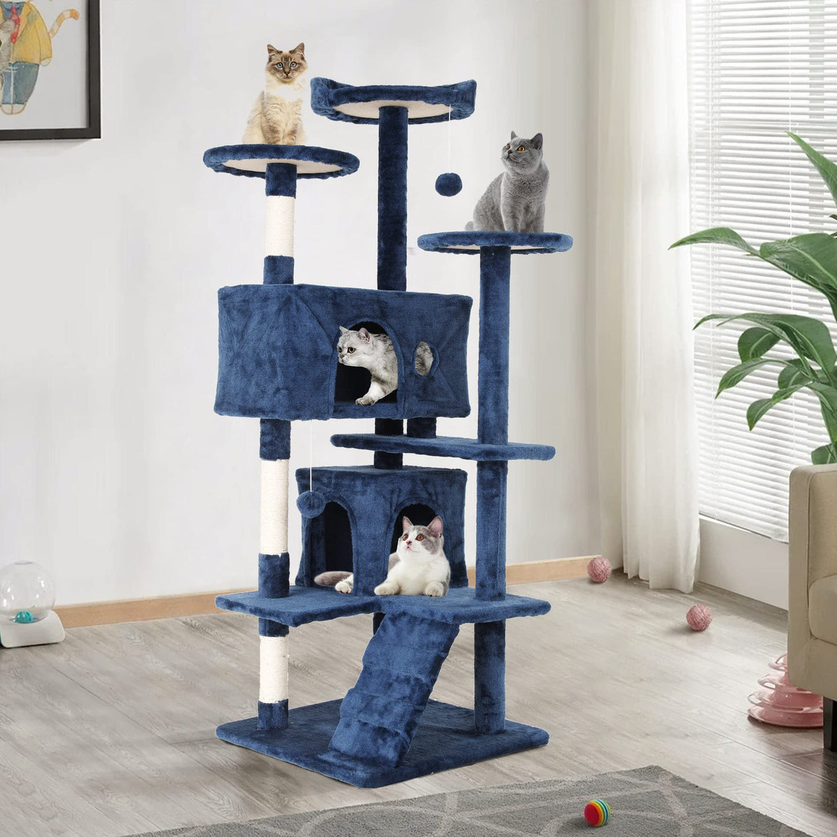 Tall Indoor Cat Condo Tower with Scratching Post W91289