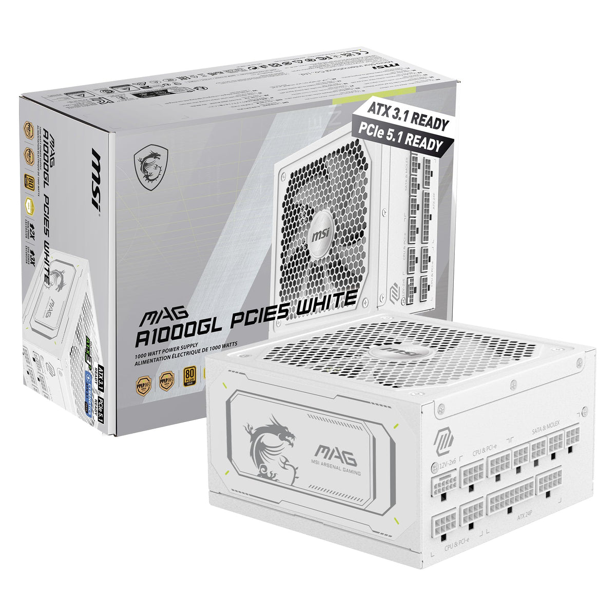 White 1000W Fully Modular 80+ Gold ATX 3.1 Power Supply I222191