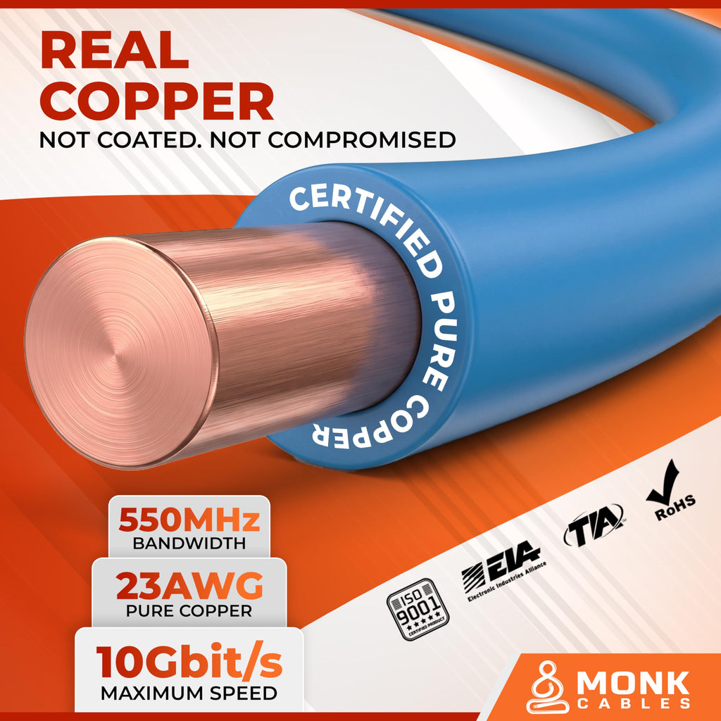 CAT 6 Ethernet Cable 1000ft Pure Bare Solid Copper 23AWG UTP CMP Plenum Blue O5419