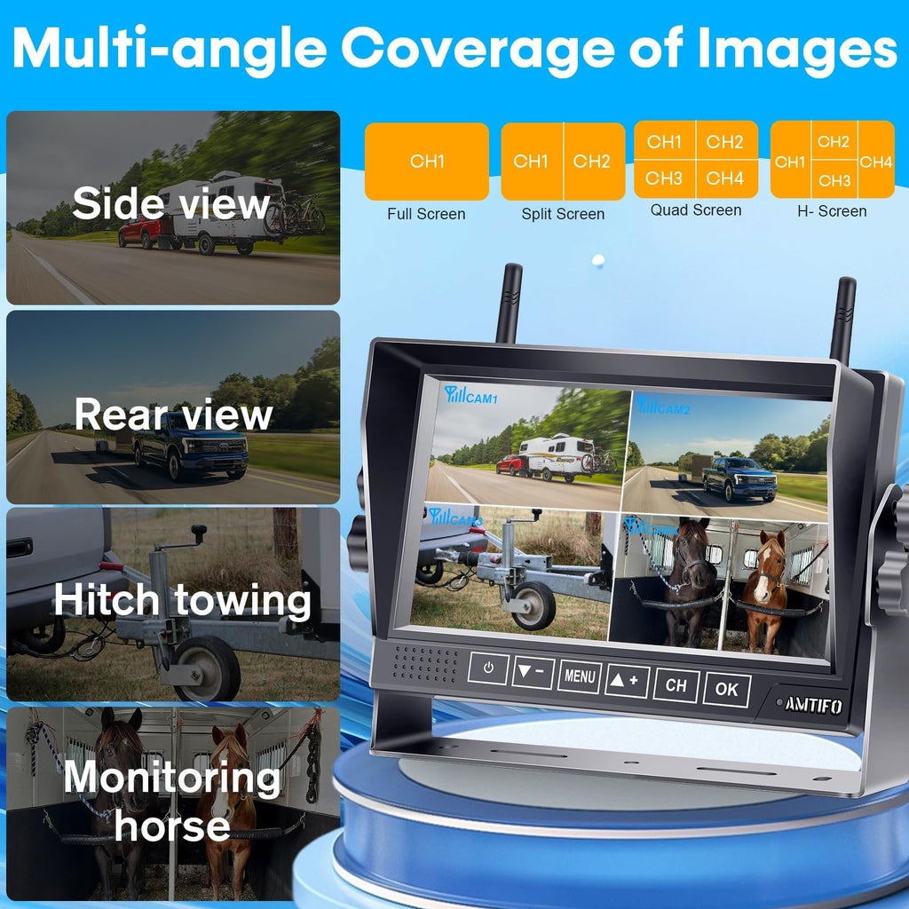 Wireless RV Backup Camera 1080P HD with 7″ DVR Monitor L518