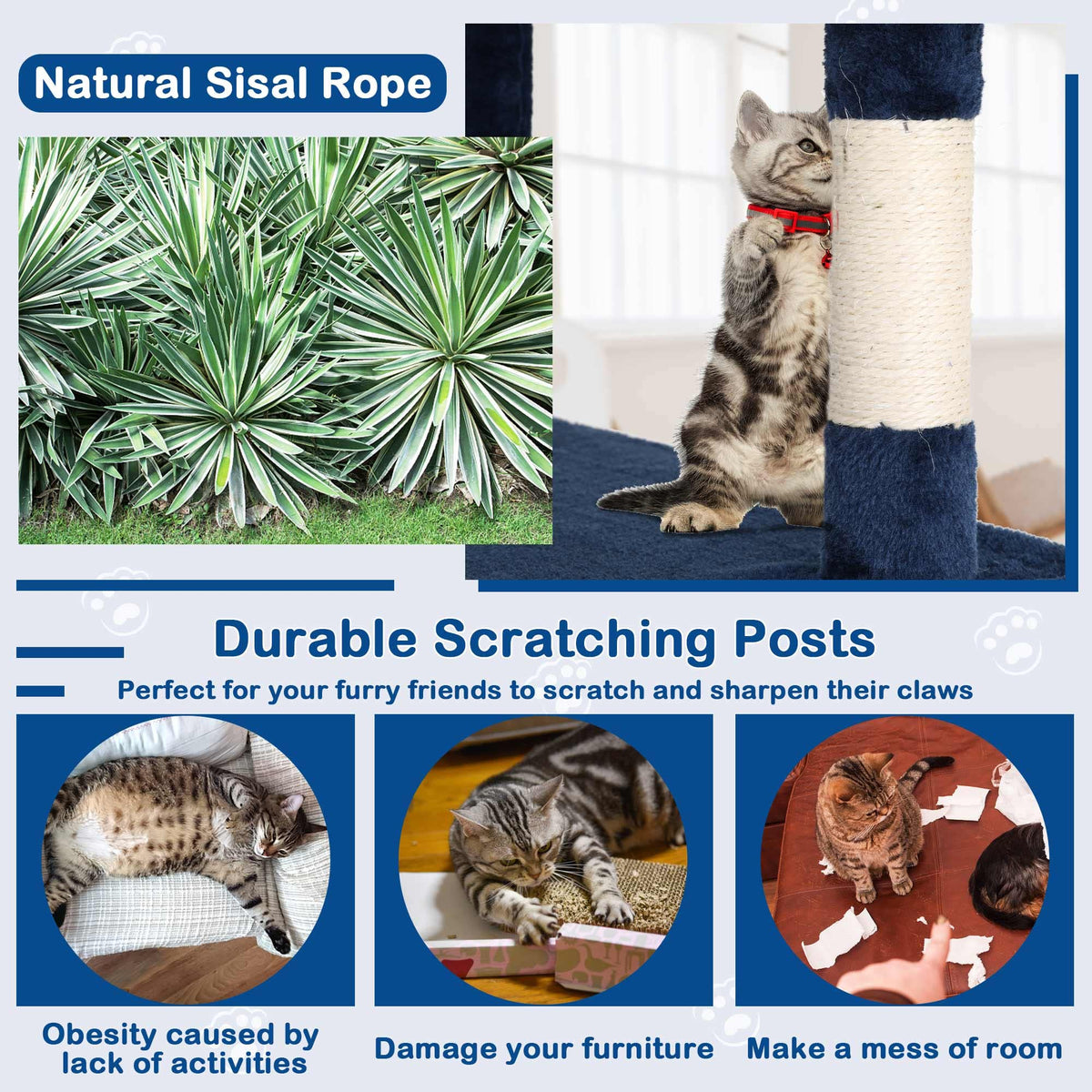 Tall Indoor Cat Condo Tower with Scratching Post W91289