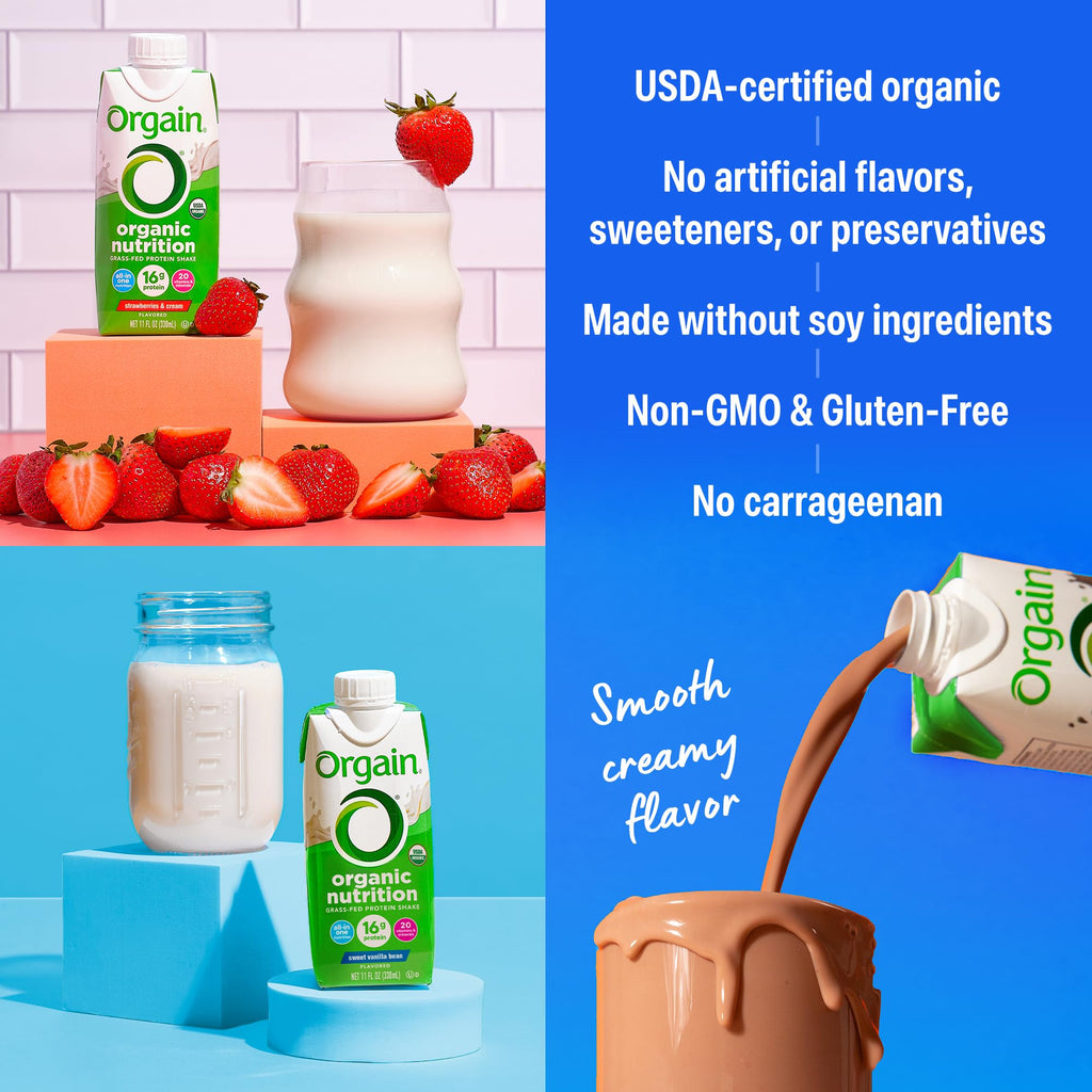 Organic Protein Shake, 16g Grass Fed Whey, 11 Fl Oz (12 Pack) G55801