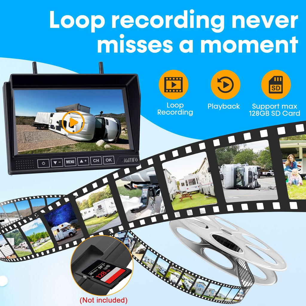 Wireless RV Backup Camera 1080P HD with 7″ DVR Monitor L518
