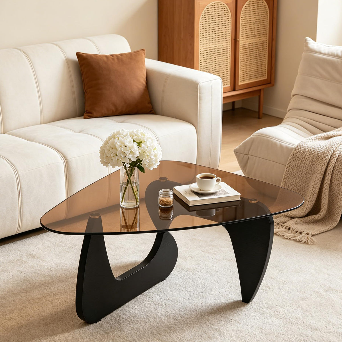 Brown Glass Coffee Table with Wood Base W4809