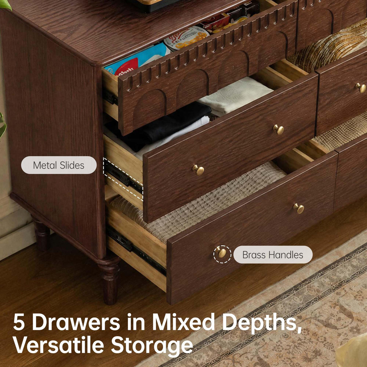 100% Solid Wood 5 Drawers Nightstand F451542