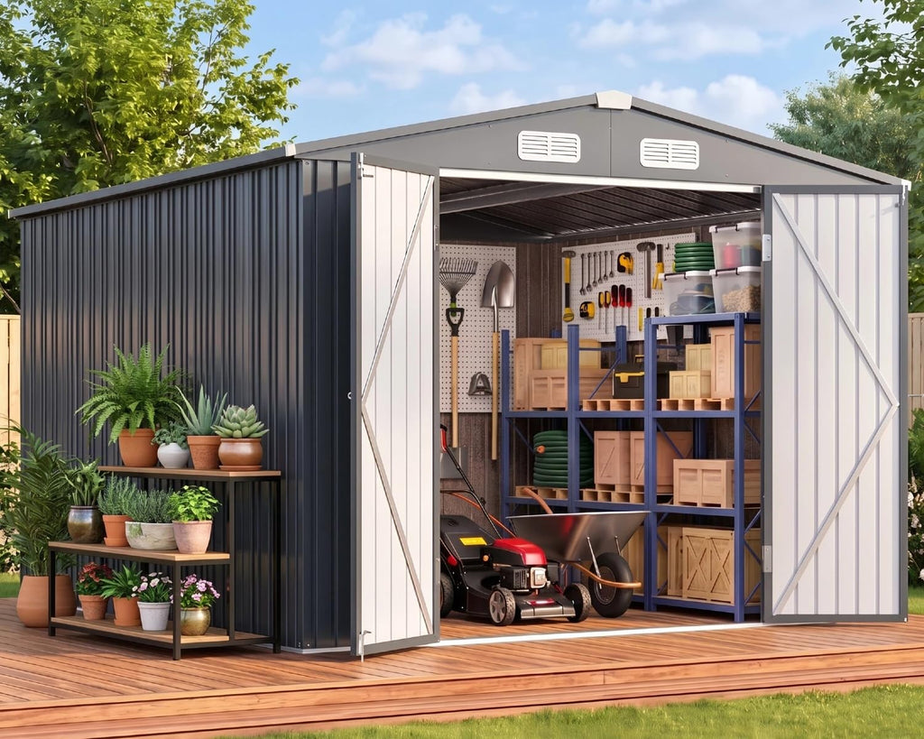 10x10 FT Metal Heavy-Duty Outdoor Storage Shed E505