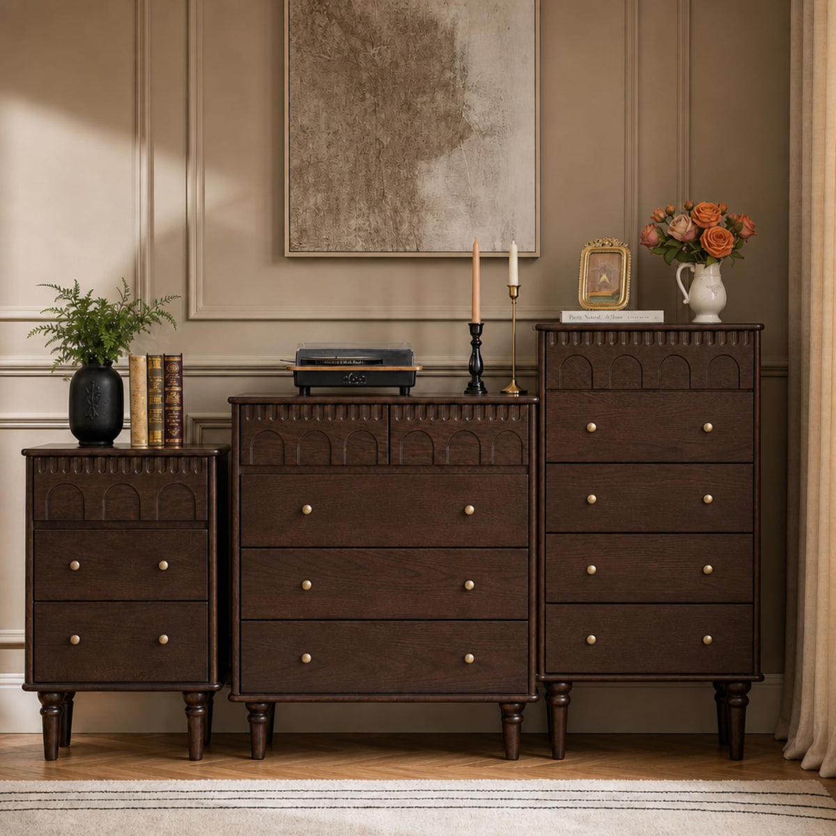 100% Solid Wood 5 Drawers Nightstand F451542