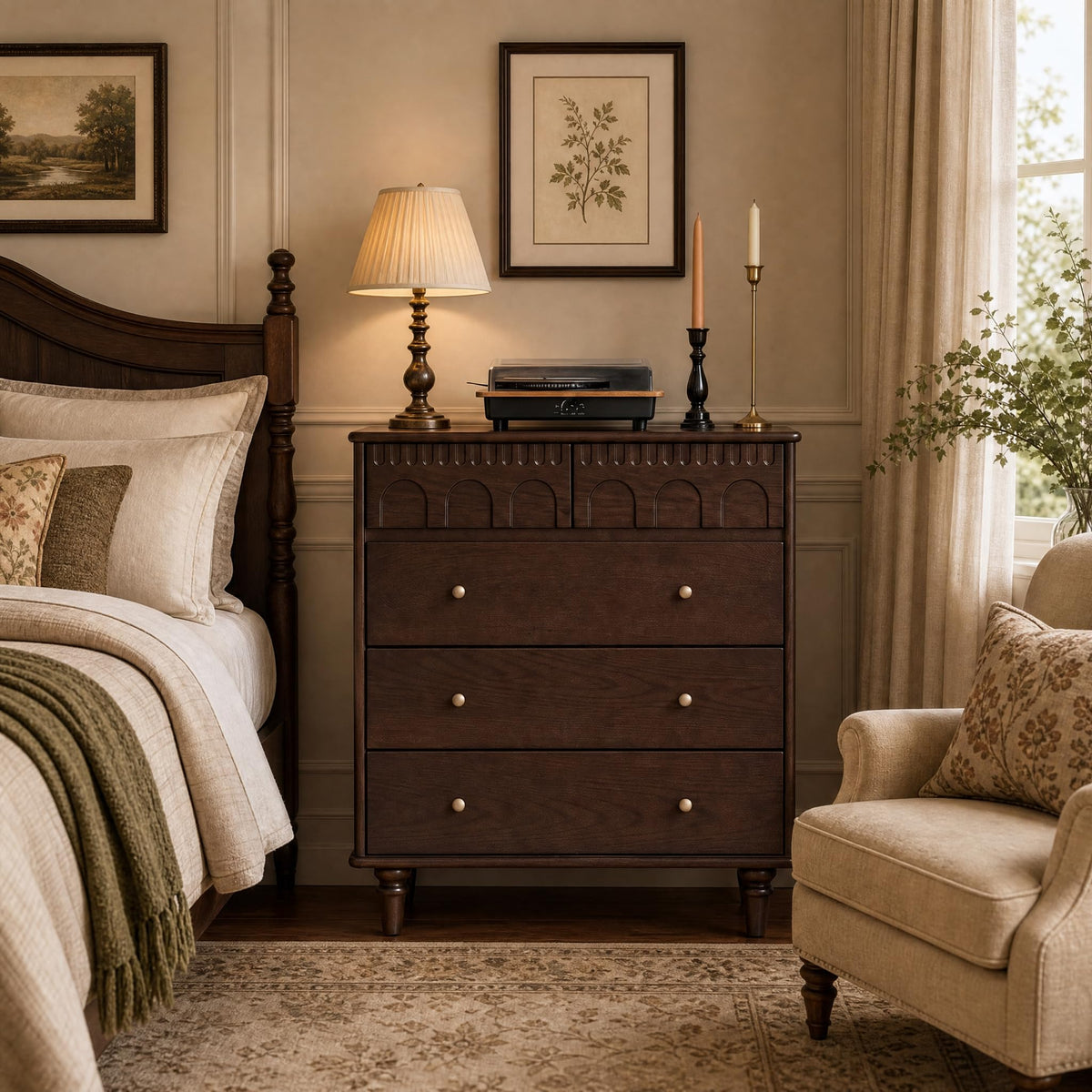 100% Solid Wood 5 Drawers Nightstand F451542