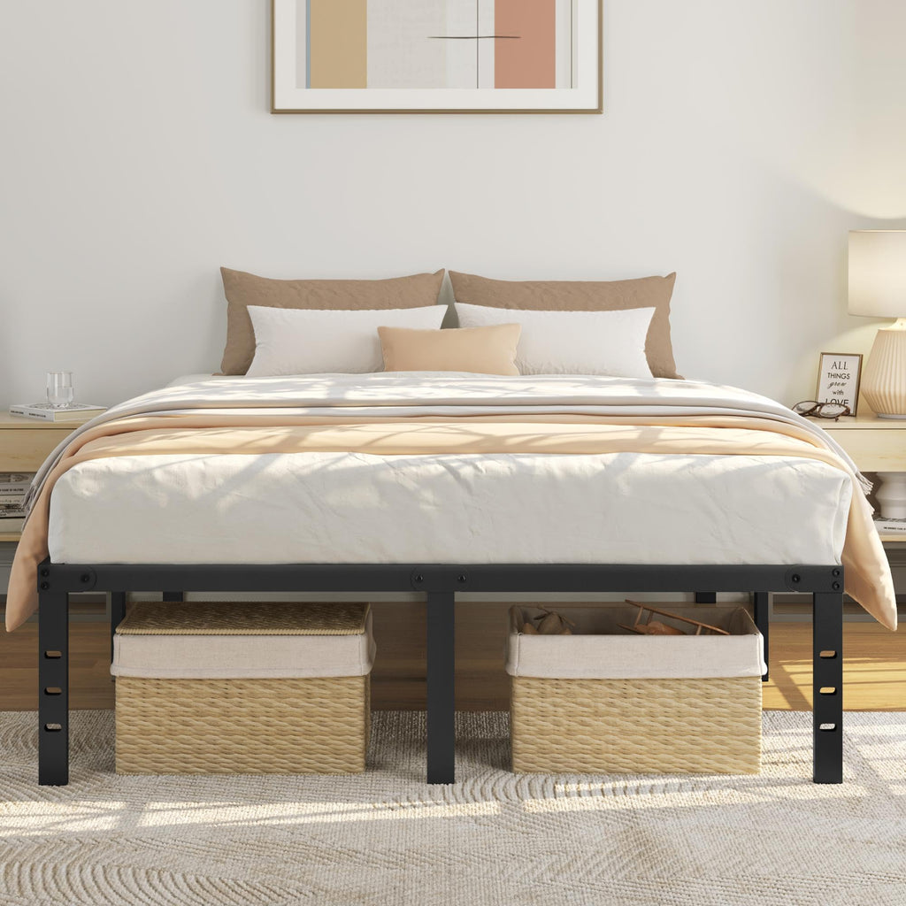 14 Inch Queen Size Black Metal Platform Bed Frame K682788