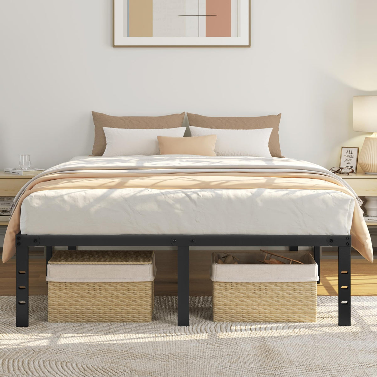 14 Inch Queen Size Black Metal Platform Bed Frame K682788