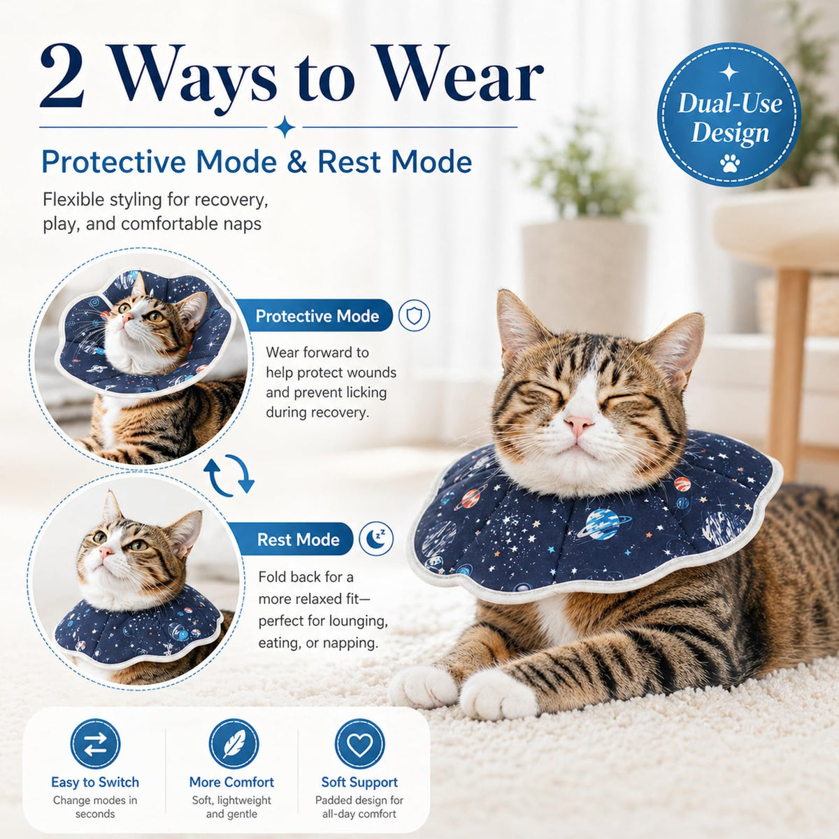 Soft Cat Recovery Cone Collar for Small Medium Cats W7098
