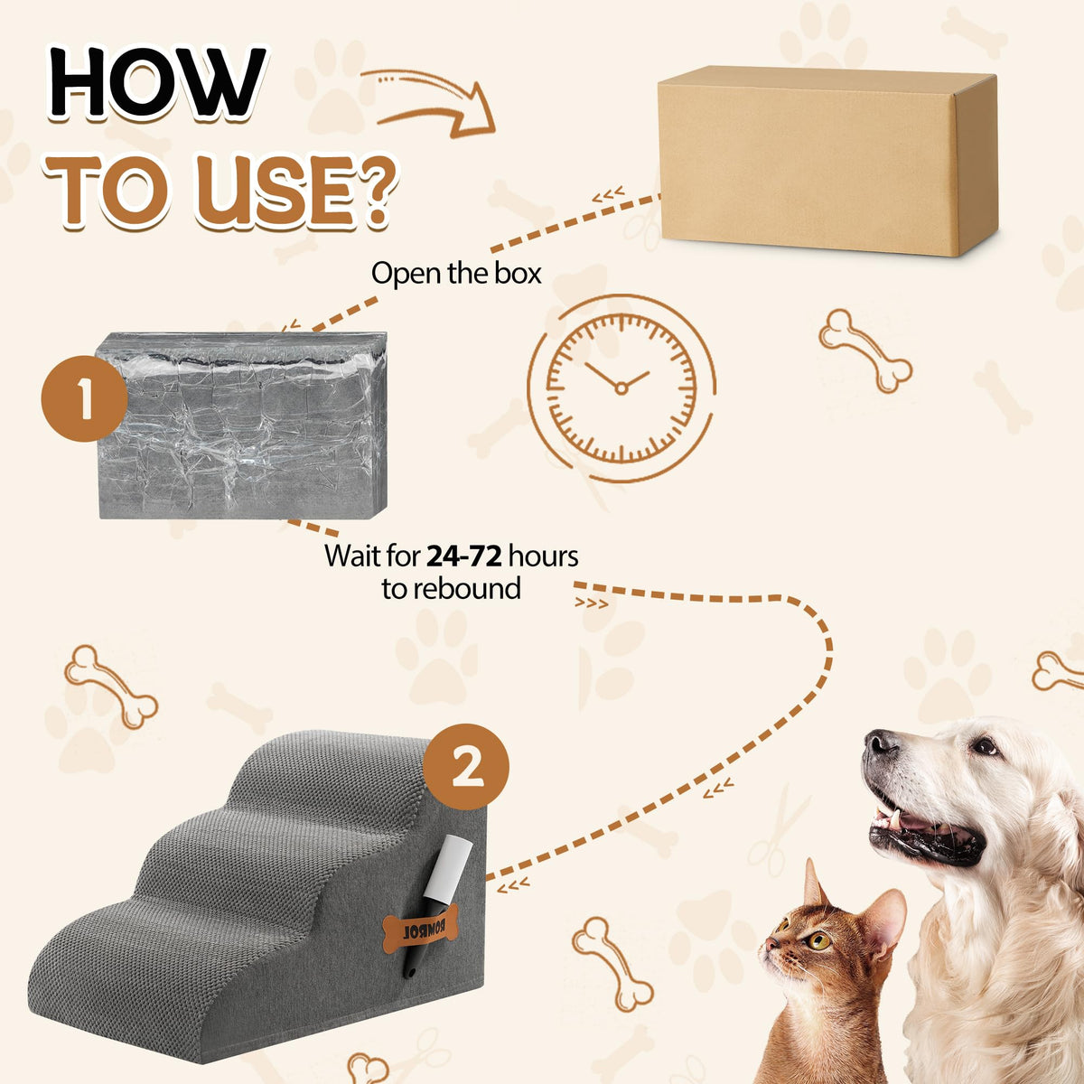 3-Steps Dog Stairs Ramp with Non-Slip Waterproof Fabric Cover T2279
