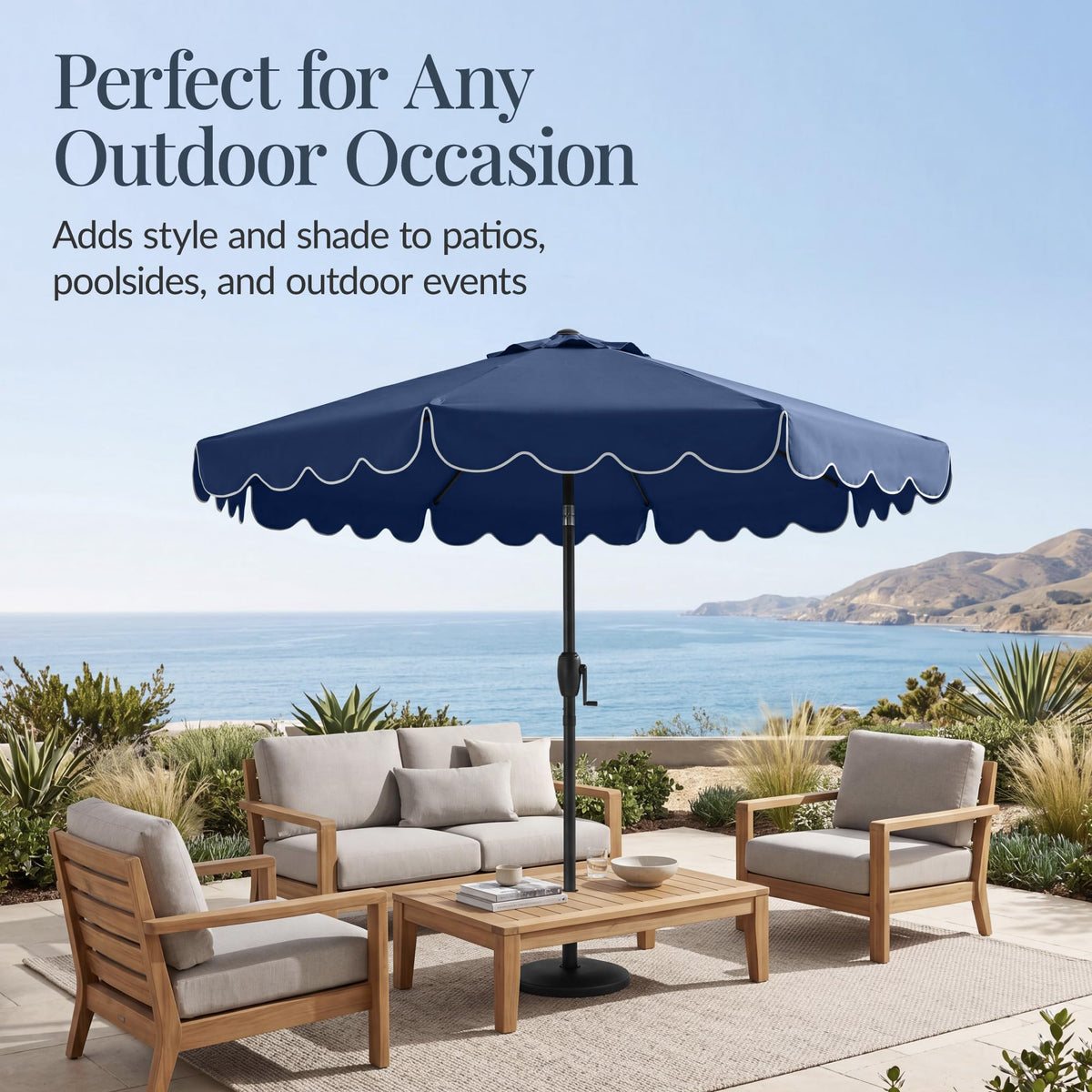 9ft Navy Patio Market Umbrella with Crank & Tilt I377