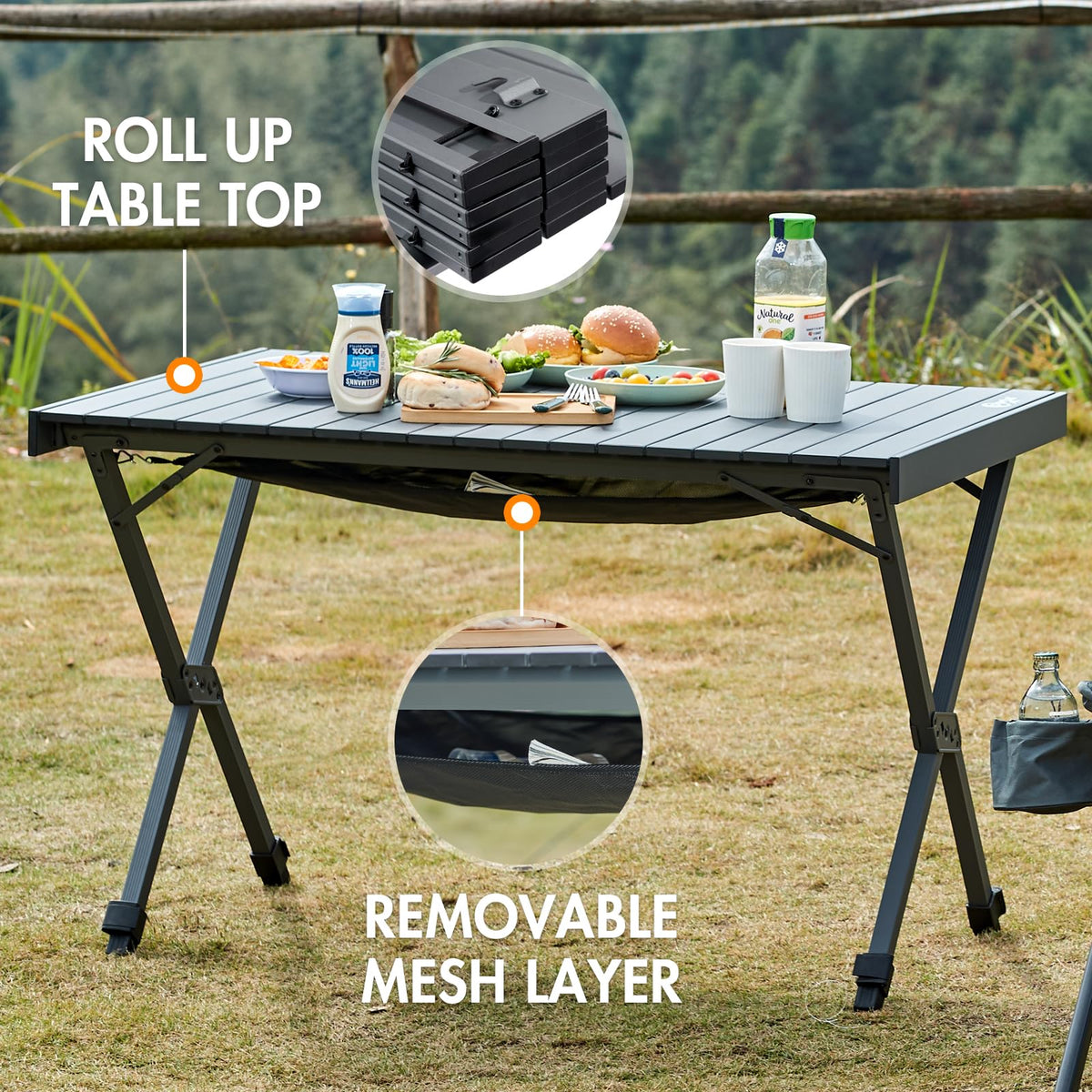 Folding Camping Table with Adjustable Height, Aluminum, Dark Gray J420873