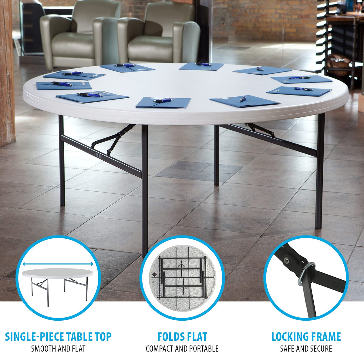 Folding Round Table 6 Foot White Granite O5894