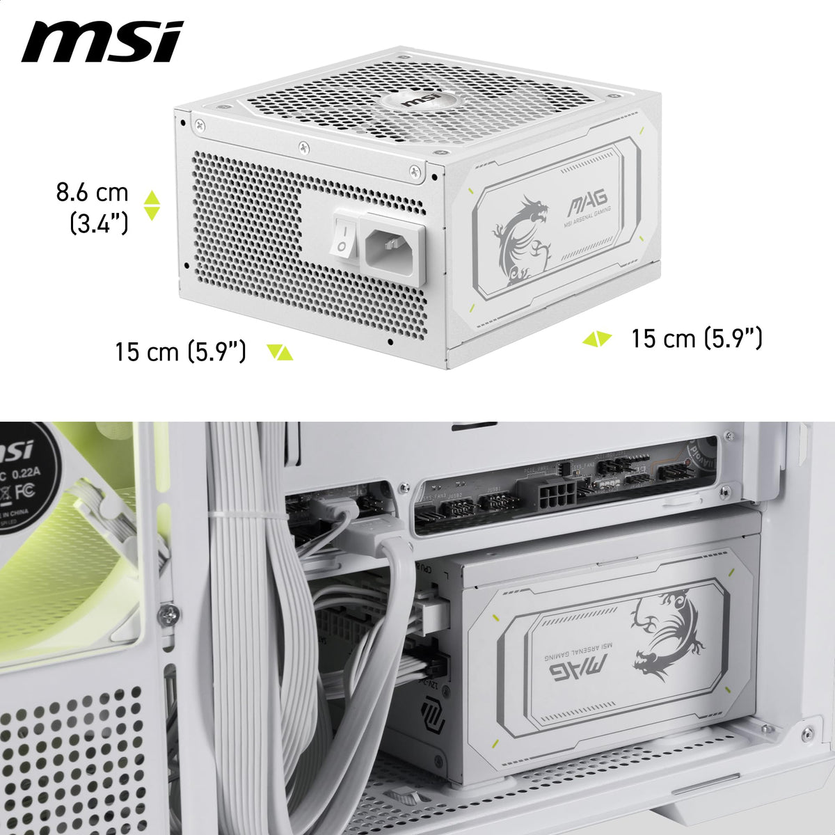 White 1000W Fully Modular 80+ Gold ATX 3.1 Power Supply I222191