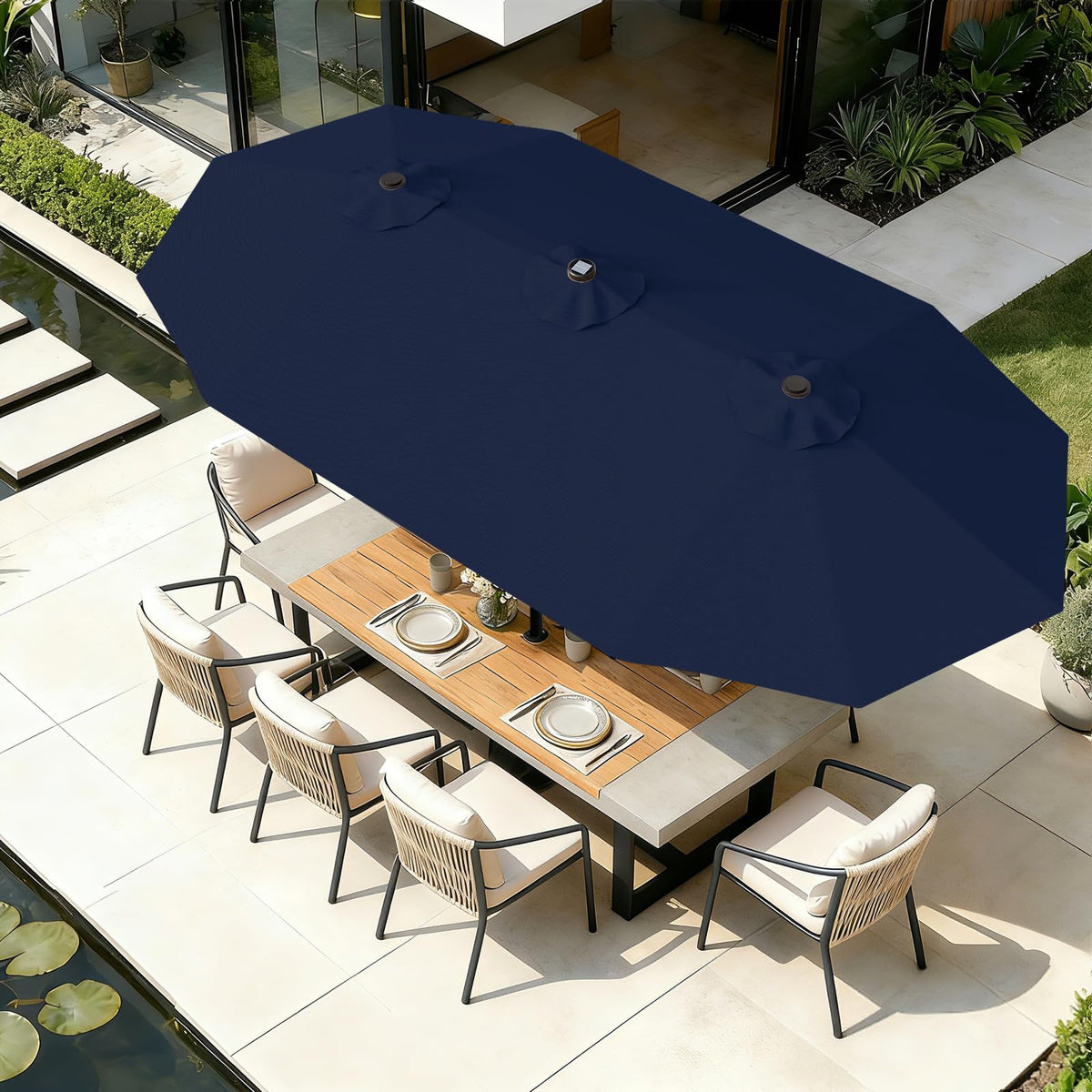 15FT Double Sided Solar Lights Patio Umbrella B925