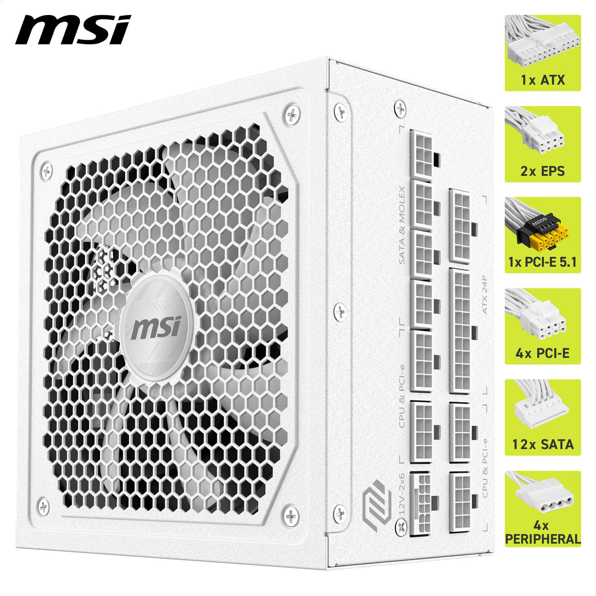 White 1000W Fully Modular 80+ Gold ATX 3.1 Power Supply I222191