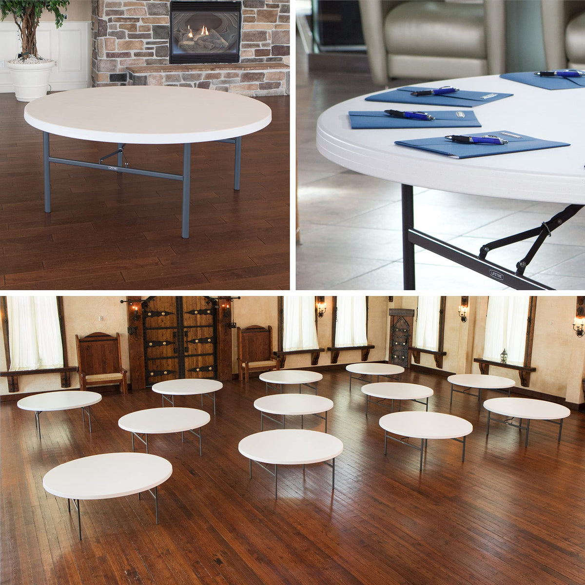 Folding Round Table 6 Foot White Granite O5894