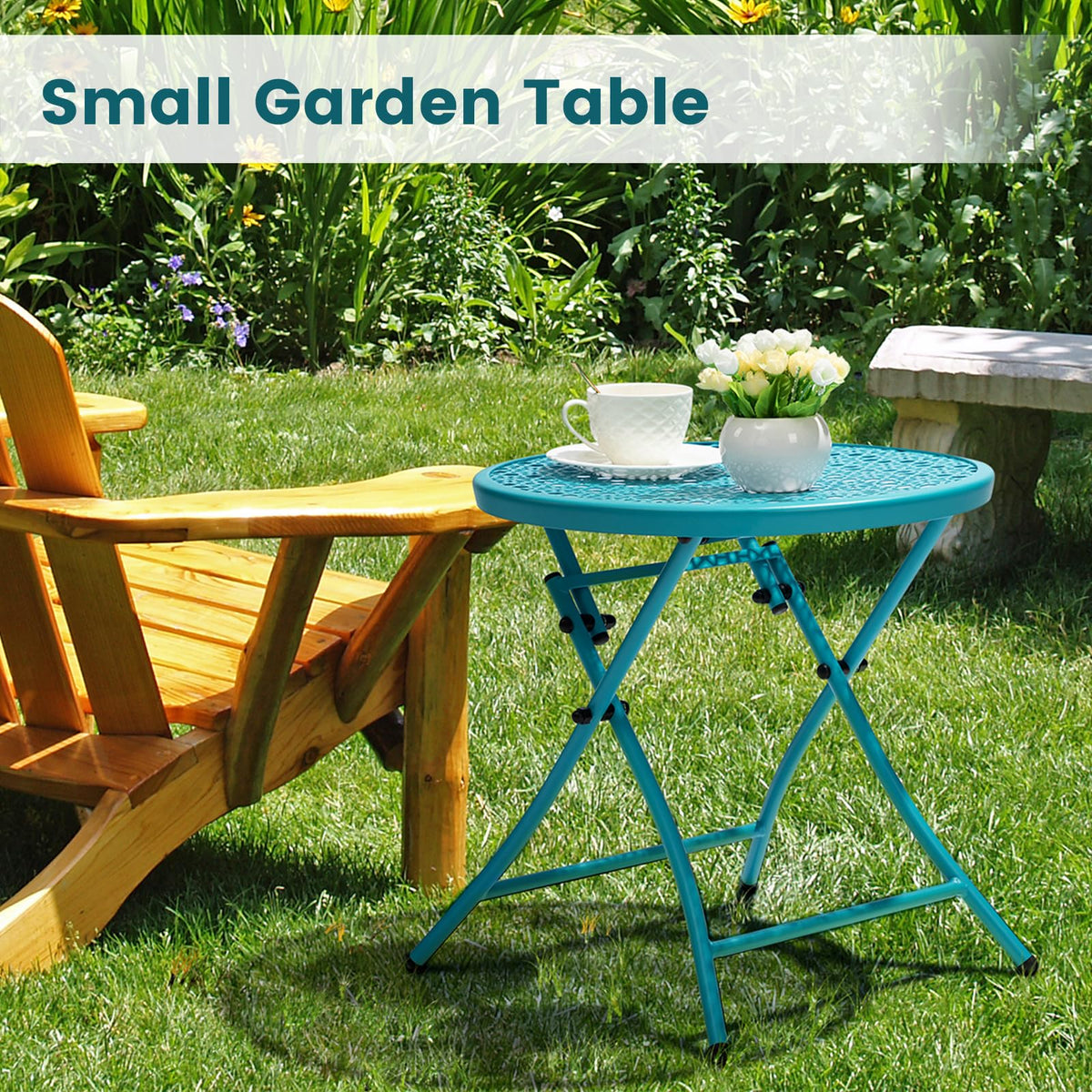 Folding Outdoor Side Table with Cutouts K8588
