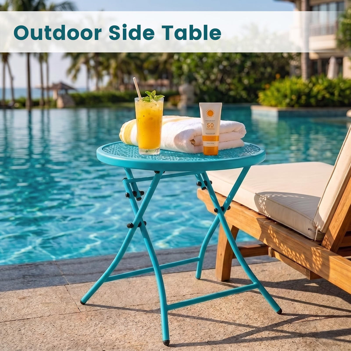 Folding Outdoor Side Table with Cutouts K8588