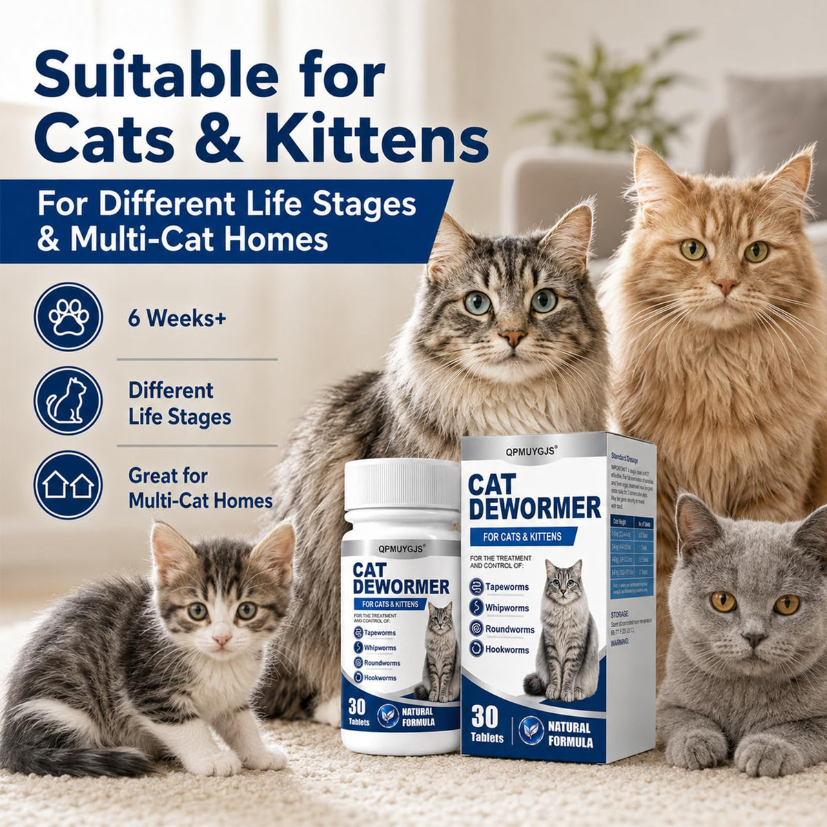 Dewormer for Cats & Kittens 30 Tablets R654