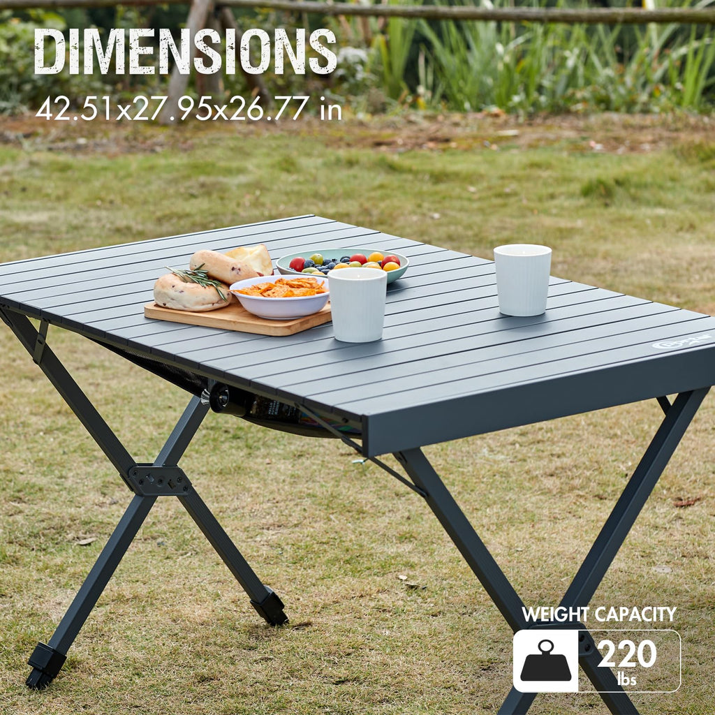 Folding Camping Table with Adjustable Height, Aluminum, Dark Gray J420873