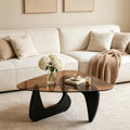Brown Glass Coffee Table with Wood Base W4809