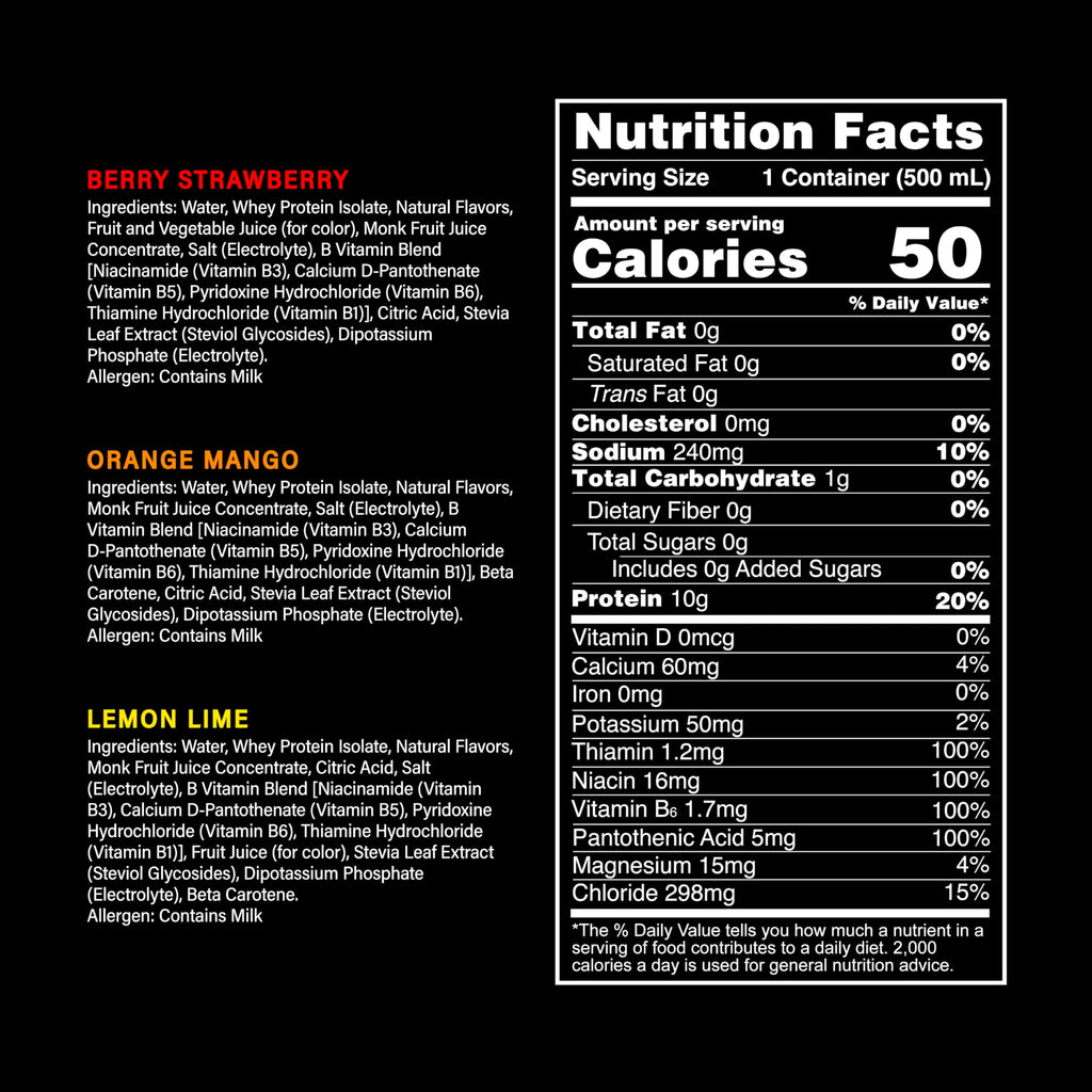Whey Protein Water Variety Pack 16.9 Oz (Pack of 12) R594
