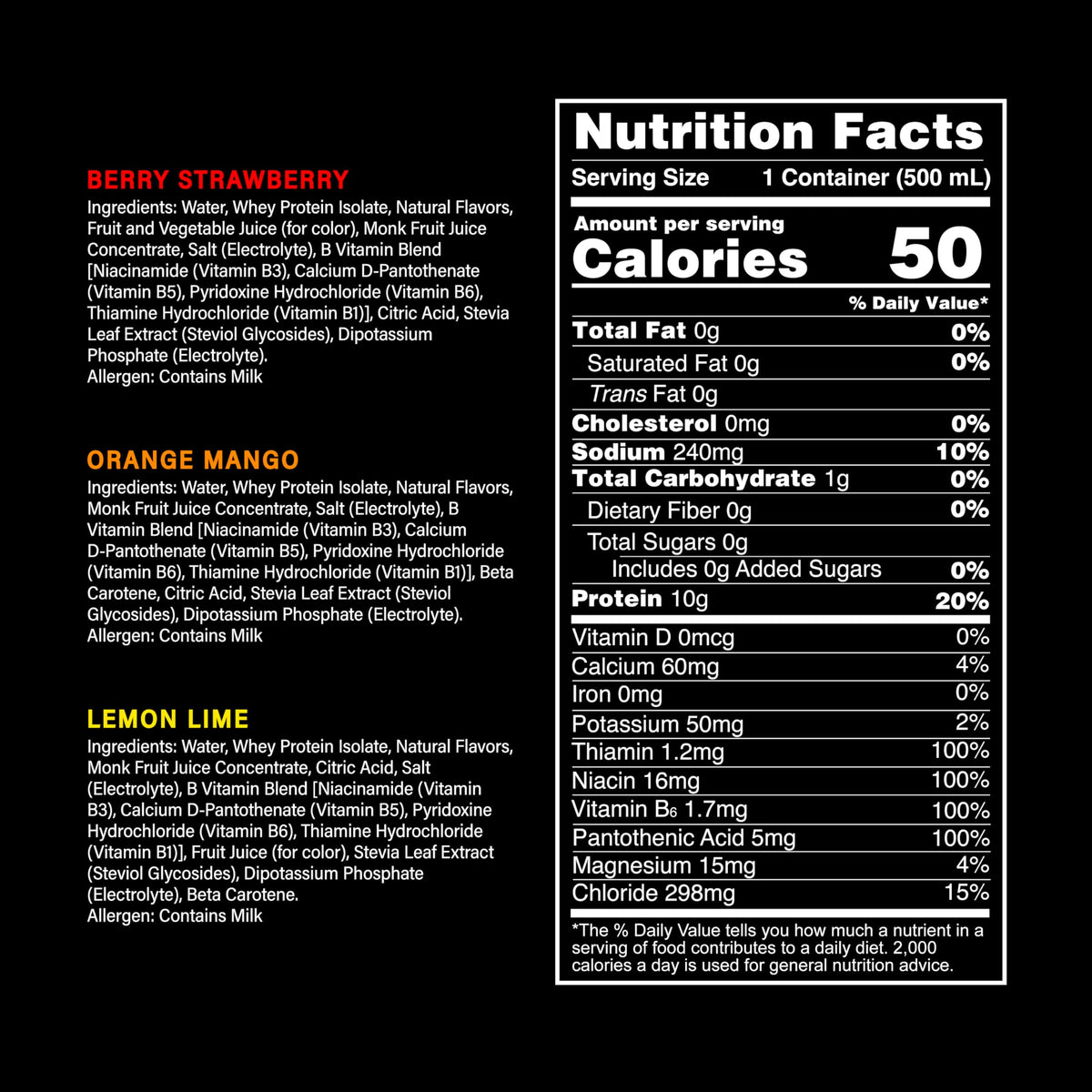 Whey Protein Water Variety Pack 16.9 Oz (Pack of 12) R594