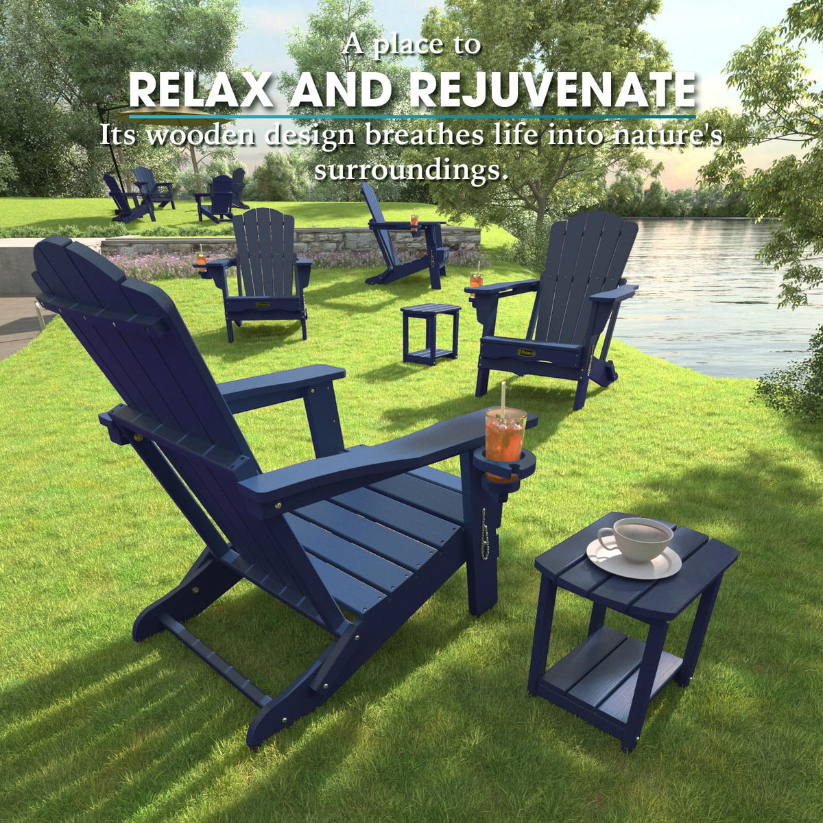Folding Adirondack Chair Set of 2 HDPE All-Weather Outdoor Chair X550593