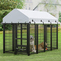 8x4x6 FT Metal Dog Kennel with 2 Dog Bowls D96402