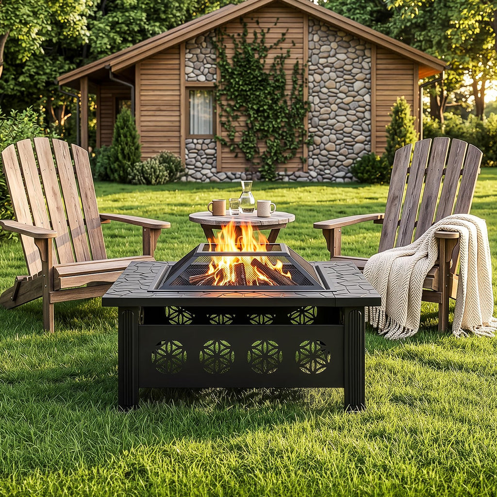 32 Inch Square Wood Burning Fire Pit Table V64427